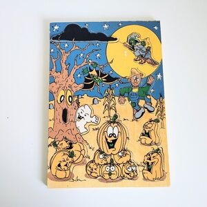 Vintage Halloween Jack O' Lantern Witch Ghost Jigsaw Wood Puzzle